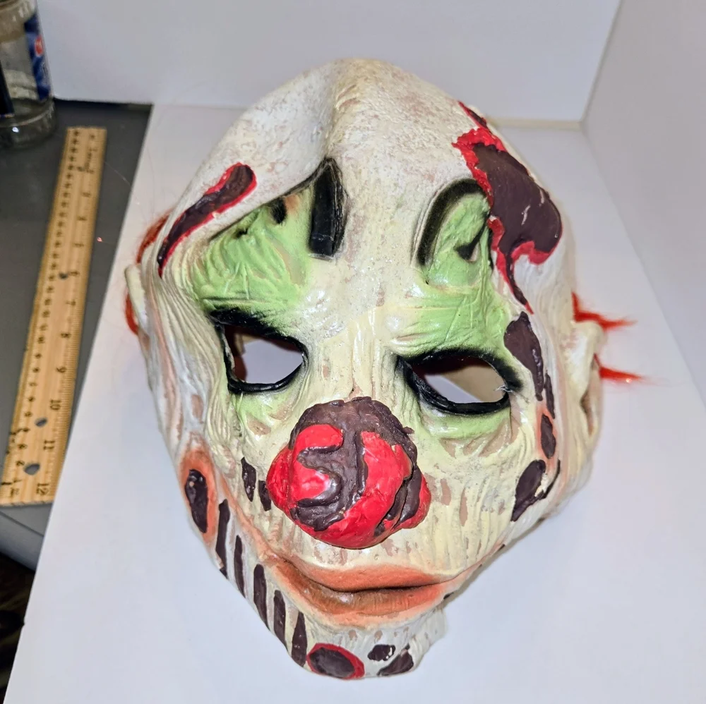 Colorful Clown Mask with Red Hair Halloween Costume